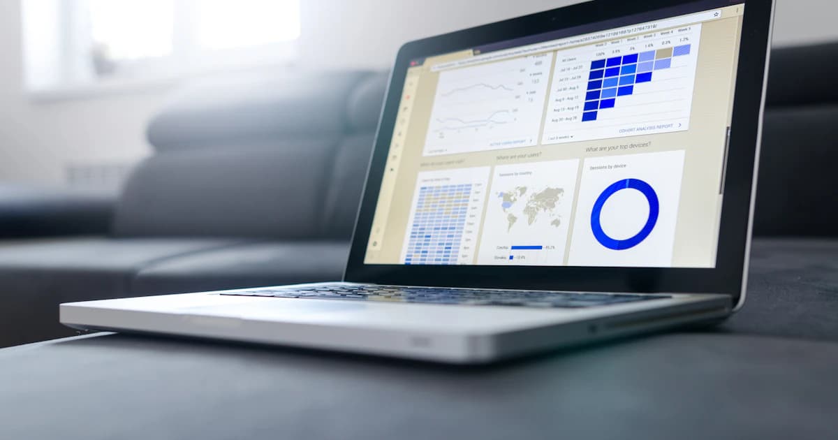Laptop displaying an advertising performance dashboard with charts